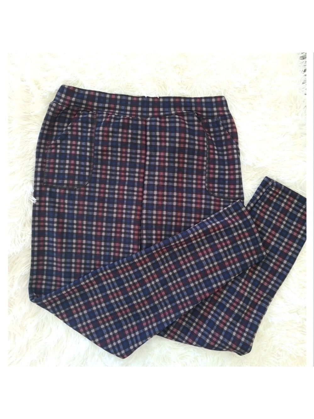 TRÏBE PULL On Check Print Thermal Lined Pants Size Medium NWT